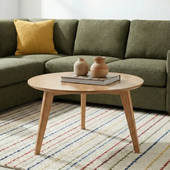 صورة Oaklo Round Coffee Table – Natural Wood