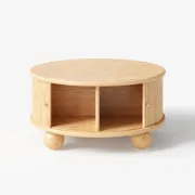 Aureo Round Storage Coffee Table with Sliding Doors – Natural Wood