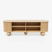 Oniro Long Media Console with Fluted Sliding Panels – Natural Wood